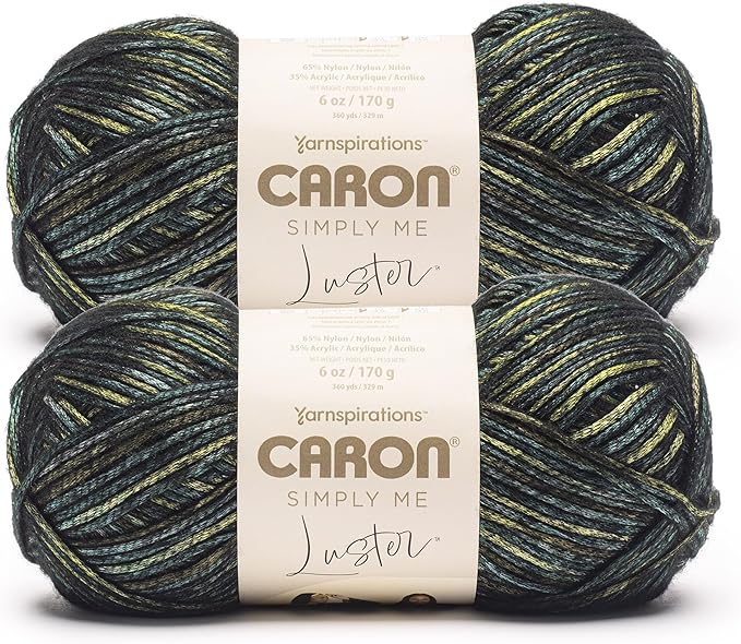 Caron Simply Me Luster Malachite Yarn - 2 Pack of 170g/6oz - 65% Nylon, 35% Acrylic - #4 Worsted (Medium) - 360 Yards - Knitting/Crochet