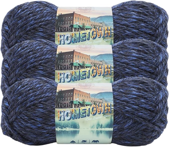 Lion Brand Yarn Hometown Yarn, Super-Bulky Yarn for Knitting, Crocheting, and Crafting, 3 Pack, Milwaukee Midnight