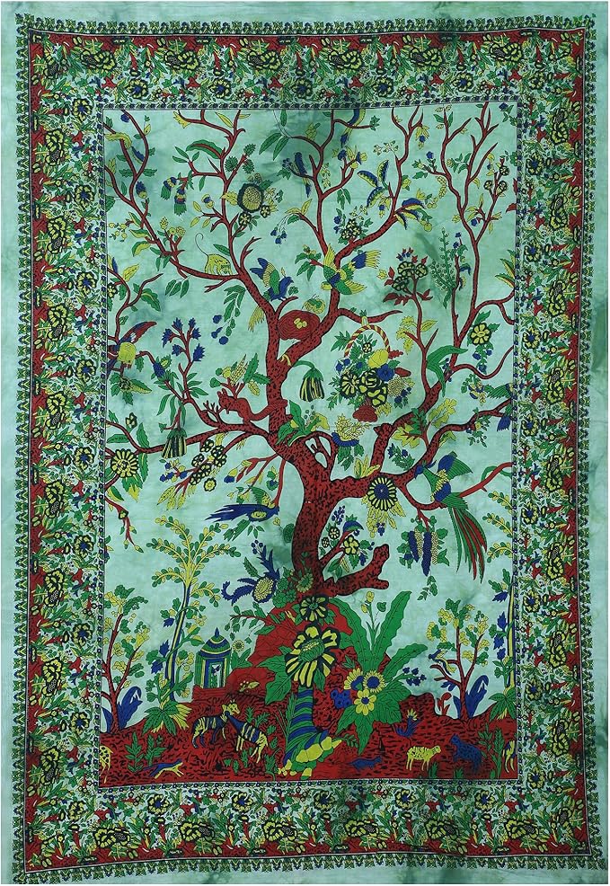 the art box tapestry green tree of life wall hanging – indian cotton small size bedspread, picnic sheet, wall decor, blanket, wall art for bedroom (30x40 inch)