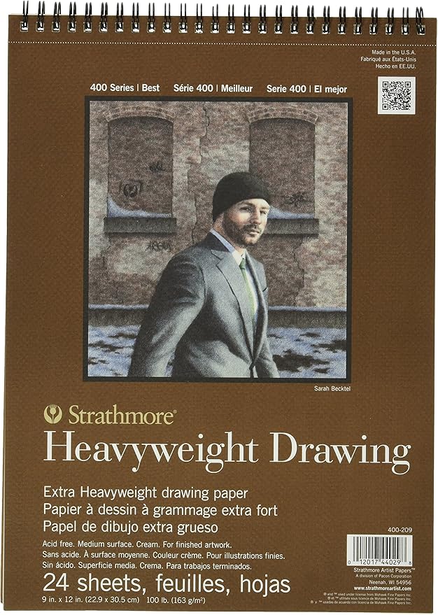 Strathmore 400 Series Heavyweight Drawing Pad, Medium Surface, 9"x12" Wire Bound, 24 Sheets