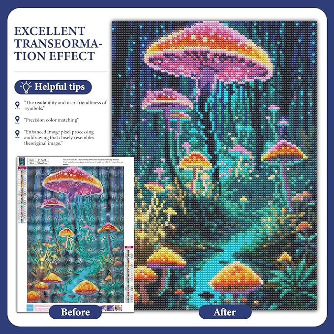 Mushroom Diamond Art Kits for Adults, Forest Diamond Painting Kit for Adults Beginners, 5D DIY Diamond Painting with Round Gem Art Kits for Home Wall Decor 12x16 Inch