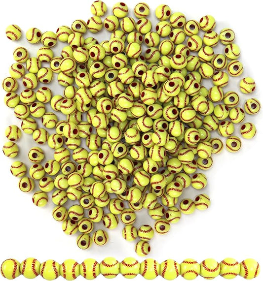 Iconikal 240-Count Acrylic Beads, 12mm Round Plastic Craft Beads for Bracelets, Necklaces, Keychains & Lanyards (Softball)