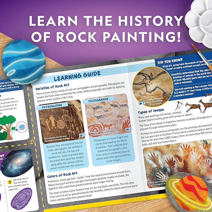 NATIONAL GEOGRAPHIC Glow in the Dark Rock Painting Kit - Arts & Crafts Kit for Kids, Decorate 15 River Rocks with 15 Paints & More Art Supplies, Outdoor Toys for Girls and Boys, Easter Basket Stuffers