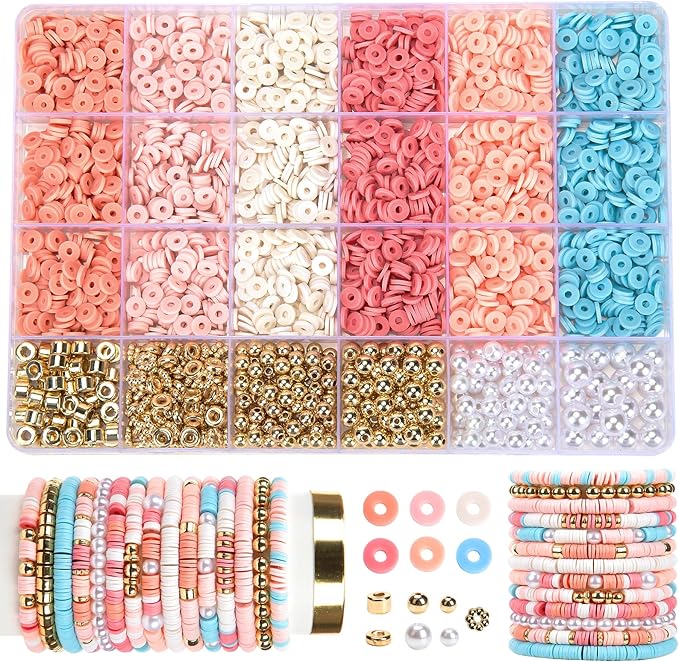 2350pcs Clay Beads for Bracelets Making, 6 Color Heishi Beads Polymer Clay Beads for Jewelry Making Supplies Charm, Friendship Bracelet Making Kit for Girl Women Adults (Pink)