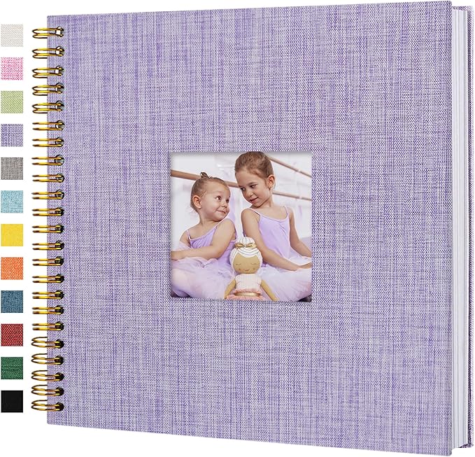 Scrapbook Photo Album Linen Cover, 12 x 12 Inch Hardcover Kraft White Pages Memory Book, for Travel Wedding Guest Book Christmas Baby Shower (40 Sheets/ 80 Pages,Purple)