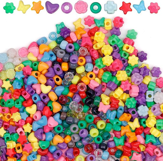 gmma pony bead shapes for friendship bracelets 600 pcs plastic assorted star heart flower round beads bulk for diy bracelet necklace jewelry making supplies