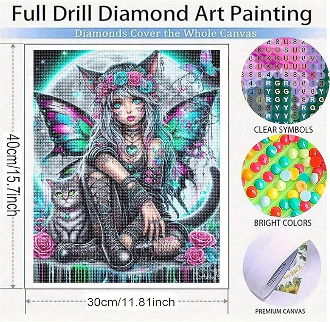 KUFWKEY Gothic Butterfly Fairy Diamond Art Kits for Adults,Skull Art and Crafts,5D DIY Handicrafts,Diamond Painting kit, Halloween Diamond Mosaic Kits,Diamond Dots for Beginner,12X16 inch