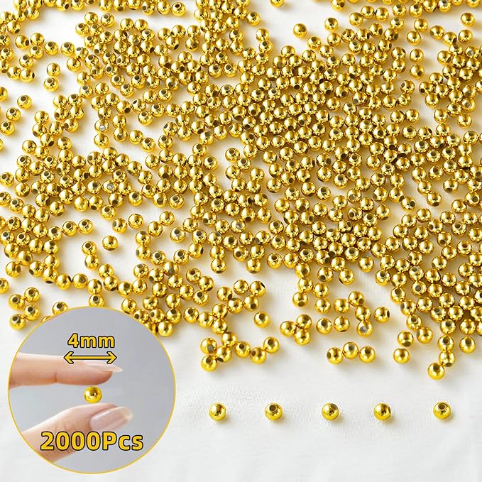 Laopottbeads 2000 Pcs Gold Beads with Oxidation-Resistant Finish, 4mm Round Beads DIY Kit for Bracelets, Earrings, Necklaces & Anklets