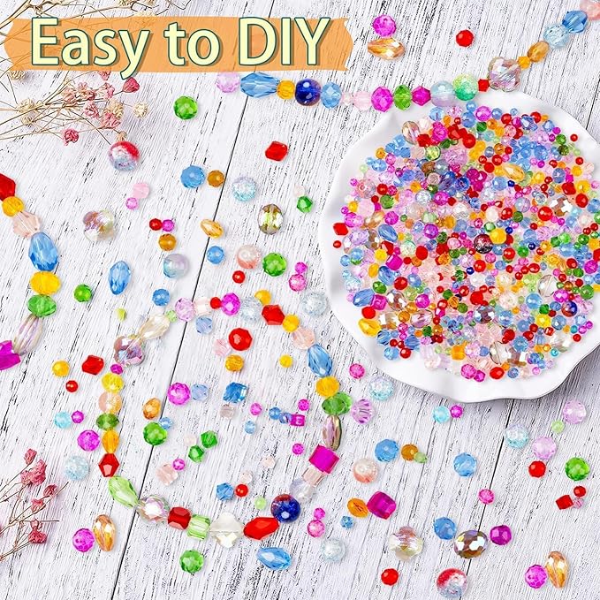 636pcs glass beads for jewelry making - colorful rainbow craft crystal beads with loose beads sparkly beads hole drilled diy for bracelets craft earrings making valentine's day birthday gifts