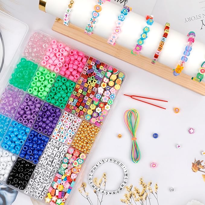 GMMA Colorful Plastic Pony Beads Shapes for Friendship Bracelets Multi-Colored Letter Polymer Clay Beads for Jewelry Making Hair Braiding DIY Bracelet Necklace Party Decorate