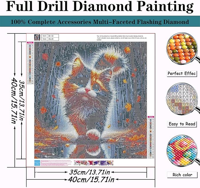 CZYWJMEI 5D Fall Diamond Painting Kits for Adults Beginners,DIY Cat Diamond Art,Full Round Drill Diamond Dot Gem Art Kits,Home Wall Decor 16x16 Inch