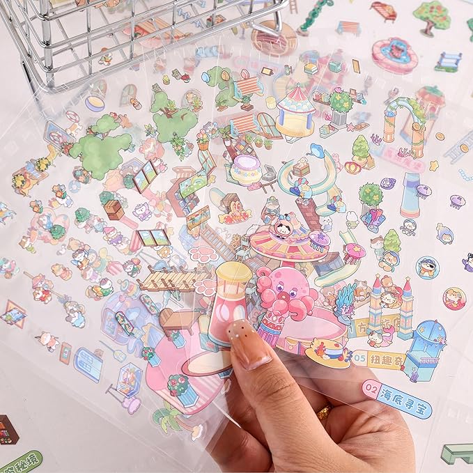 10 Sets DIY 3D House Stickers, Scene Miniature Scene Sticker Book, Cute Cartoon Scenes for Women Girls Teen Kids, Make Your Own Sticker, Fun Room Sticker BookRelief Stress Pass The Time