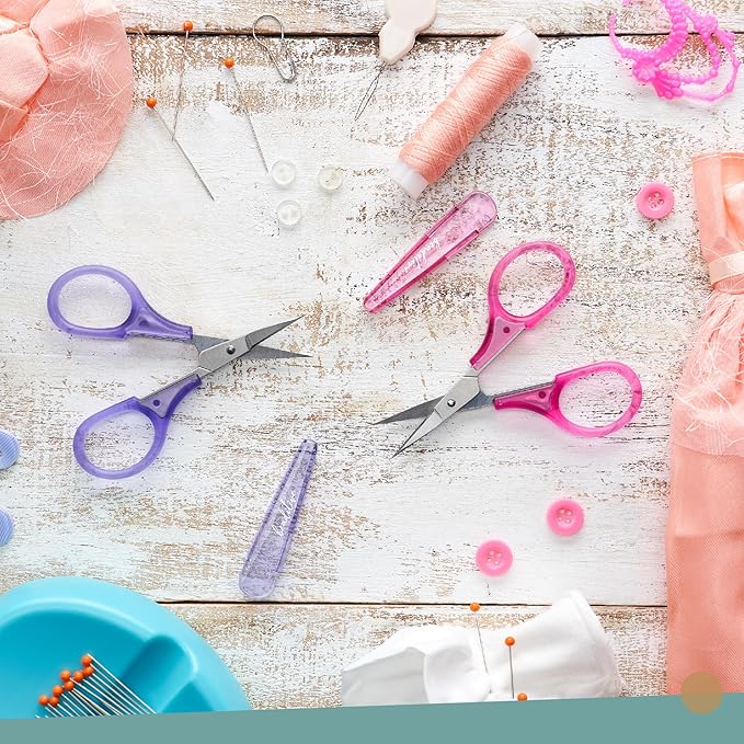 Beaditive Mini Craft Scissors Set (2-pc) - Portable 3.25" Small Detail Scissors with Fine Tip for Embroidery, Knitting & Paper Cutting - Ultra-Sharp with Protective Cap (Jelly Colors)
