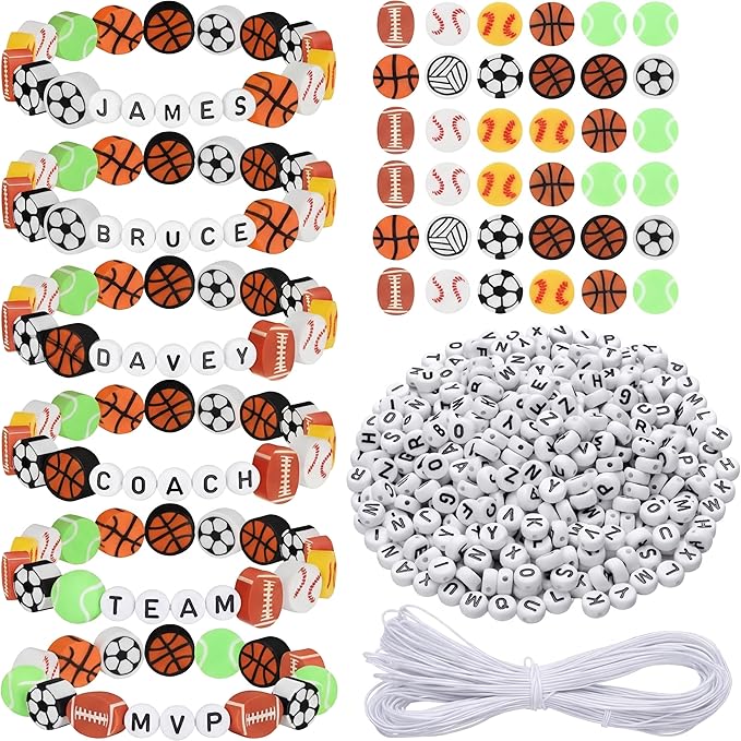 Highergo 1200 Pcs Sports Ball Beads for Jewelry Making, Sports Stackable Ball Charms Cute Fun Beads Gifts for Baseball Basketball Soccer Rugby Volleyball Football Bead for DIY Bracelets Making Kit
