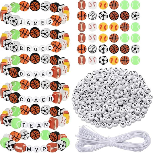Highergo 1200 Pcs Sports Ball Beads for Jewelry Making, Sports Stackable Ball Charms Cute Fun Beads Gifts for Baseball Basketball Soccer Rugby Volleyball Football Bead for DIY Bracelets Making Kit