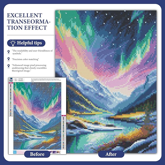 Aurora Diamond Art Kits for Adults, Snowy Mountains Lake Scenery Diamond Painting Kit for Adults Beginners, 5D DIY Diamond Painting with Round Gem Art Kits for Home Wall Decor 12x16 Inch