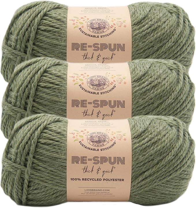 Lion Brand Yarn, Re-Spun Thick & Quick Super Bulky Yarn for Knitting, Crochet, and Crafts, Evergreen, 3 Pack, Soft Fiber for Chunky Blankets, Bulky Throws, and Cozy Sweaters