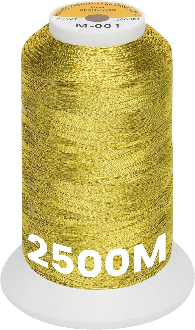 New brothread Single Huge Spool Metallic Embroidery Machine Thread 2500M (2735Y) Each for Commercial and Domestic Embroidery Machines - Gold M-001