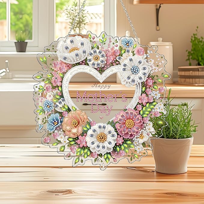 DIY Hanging Diamond Art Kit for Adults, 5D Acrylic Gem Art Window & Wall Pendant, Diamond Painting Ornament for Home Decor (Mother's Day)