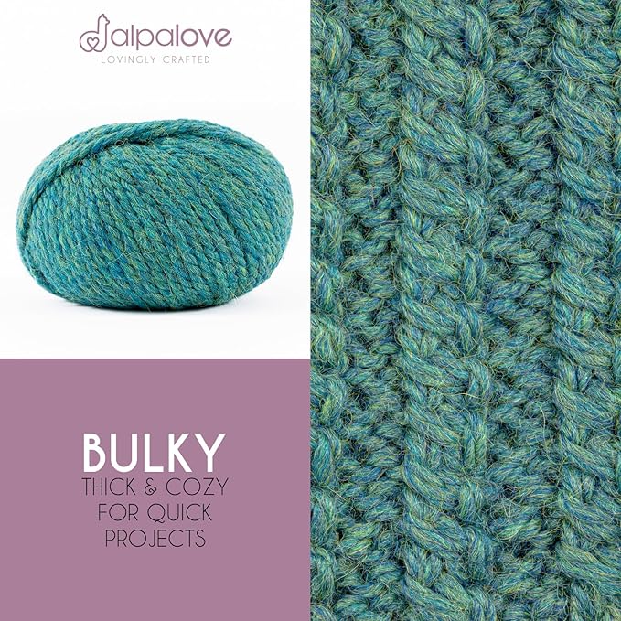 Bulky Set (6 x 1.75 oz) Super Soft Baby Alpaca Knitting Yarn Blue Green 328 Yards