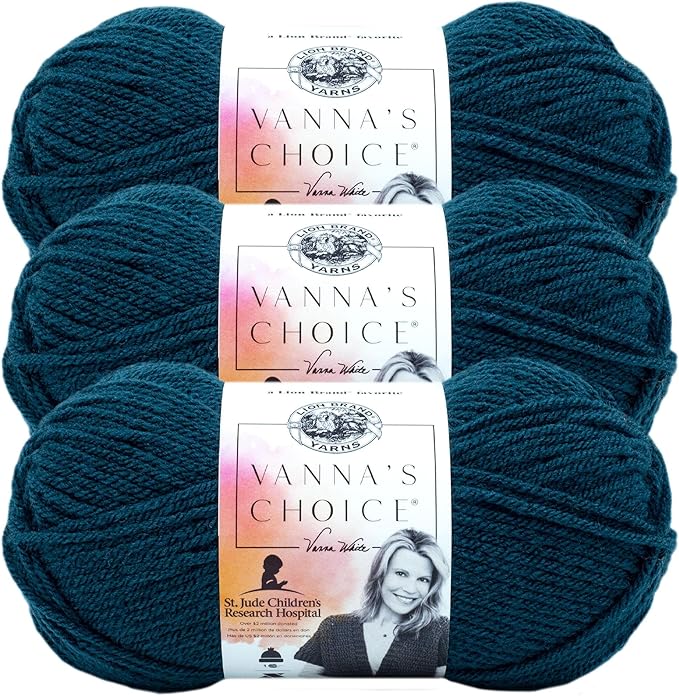 Lion Brand Yarn, Vanna's Choice Worsted Weight Yarn for Knitting, Crochet and Crafts, Orion Blue, 3 Pack, Soft Acrylic Fiber for Scarves, Hats and Blankets