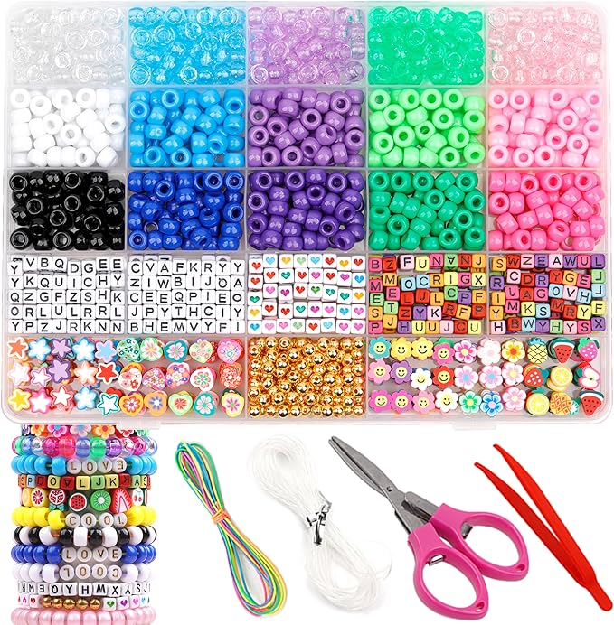 GMMA Colorful Plastic Pony Beads Shapes for Friendship Bracelets Multi-Colored Letter Polymer Clay Beads for Jewelry Making Hair Braiding DIY Bracelet Necklace Party Decorate