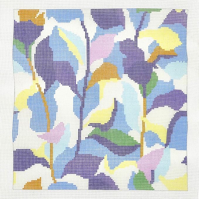 Howie's Needlepoint Needlepoint Kits for Adults, Pillow Front Cross Stitch Kit with Embroidery Pattern on Canvas, Yarn, 2 Needles and Instruction, 16 x 16inch(Blue-Purple Leaves)