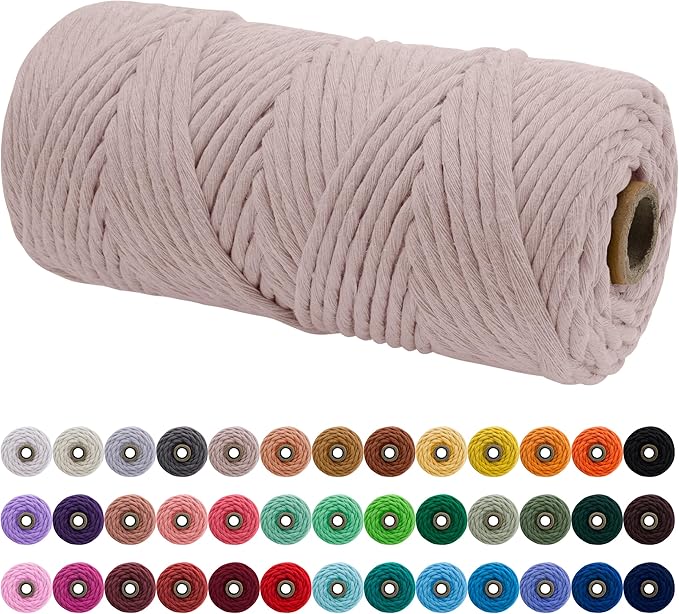 JeogYong Single Strand Macrame Cord 4mm x 109 Yards (328 Feet) Soft Cotton Rope Macrame Yarn 4 mm Macrame Cord, Macrame Supplies for Crafts Wall Hangings Plant Hangers Decorations (Hemp Gray)