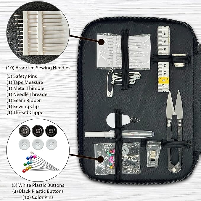 Beginner Hand Sewing Kit with Portable Case – Sewing Supplies for Adults & Kids, 22 Thread Spools, Needles, Scissors, Thimble & Measuring Tape for Home, Travel, Dorm & Emergency Clothing Repairs