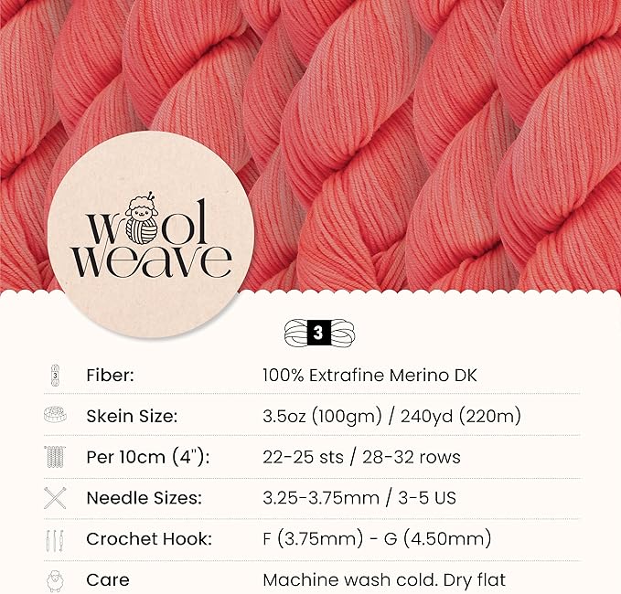 Superwash Merino Wool Yarn for Knitting & Crocheting - Hand Dyed, Luxurious & Soft Dk Weight Yarn, 100gr, 240 Yards - Neon Red