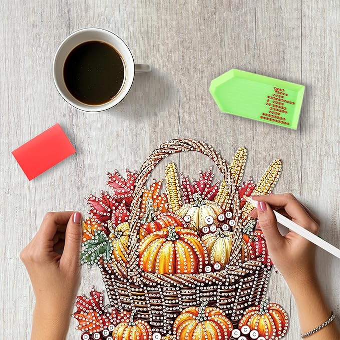 SENQAO Halloween Diamond Art Hanging Kits for Adults Beginners, DIY Acrylic 5D Special Shaped Crystal Diamond Gem Art Painting Hanging Ornament for Home Wall Decor and Gift（Fall Pumpkin Basket）