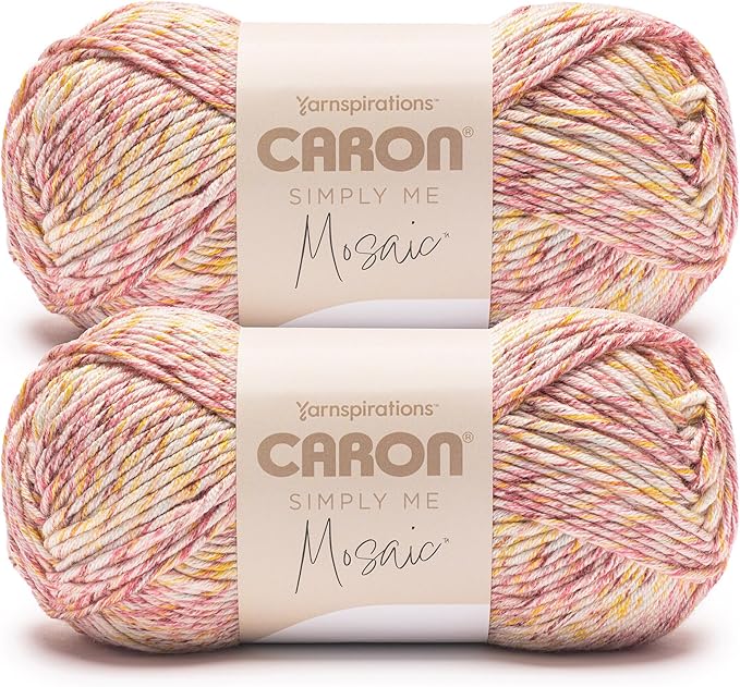 Caron Simply Me Mosaic Sunset Yarn - 2 Pack of 140g/5oz - 62% Acrylic, 20% Nylon, 18% Wool - #5 Bulky - 173 Yards - Knitting/Crochet