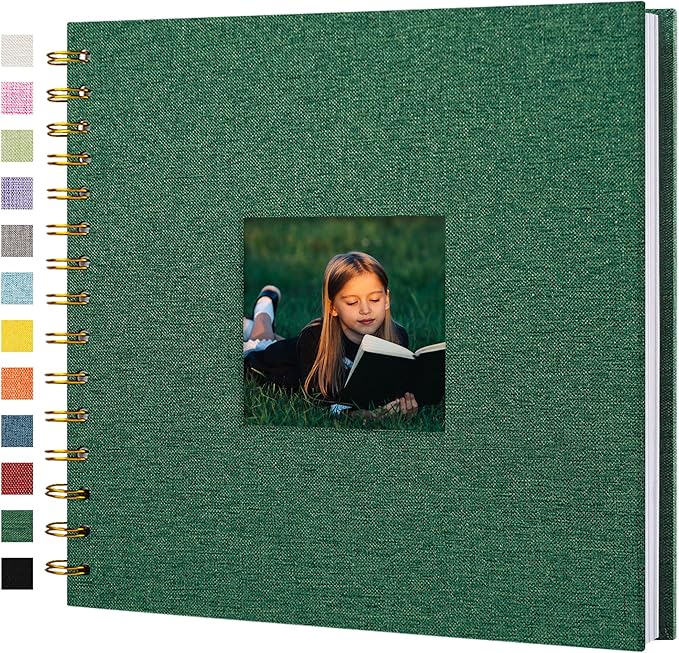 Scrapbook Photo Album Linen Cover, 8 x 8 Inch Hardcover Kraft White Pages Memory Book, for Travel Wedding Guest Book Christmas Baby Shower (20 Sheets/ 40 Pages,Darkgreen)
