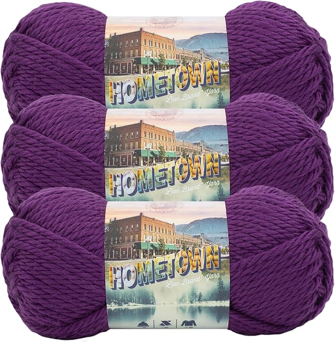 Lion Brand Yarn Hometown Yarn, Super-Bulky Yarn for Knitting, Crocheting, and Crafting, 3 Pack, Portland Wine