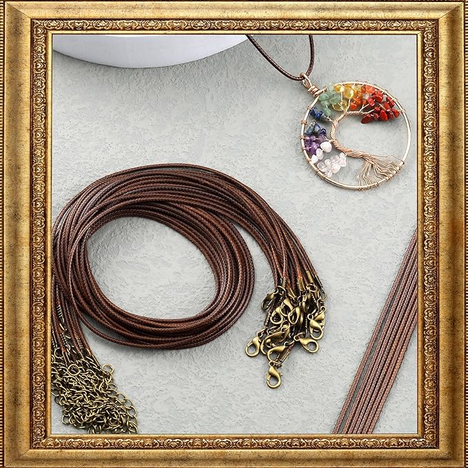 Tudomro 100 Pieces Waxed Leather Necklace Cord Bulk with Clasp Necklace Bracelet Chains String Rope Cord for Jewelry Making Pendants Charms(Brown,20 Inch)