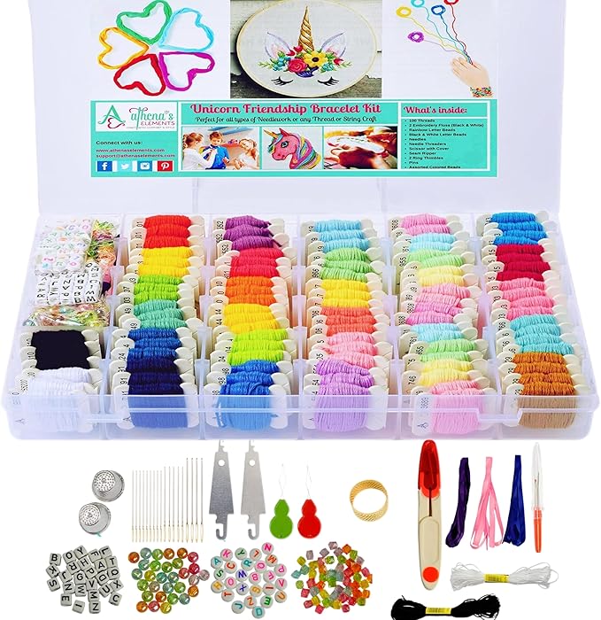 Athena's Elements 276Pcs Embroidery Kit, Cross Stitch Kits, Friendship Bracelet String Kit with Organizer Box-Included 100pcs Friendship Bracelet Floss Thread, Cross Stitch Kits, Gifts