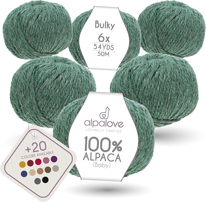 Bulky Set (6 x 1.75 oz) Super Soft Baby Alpaca Knitting Yarn Emerald 328 Yards