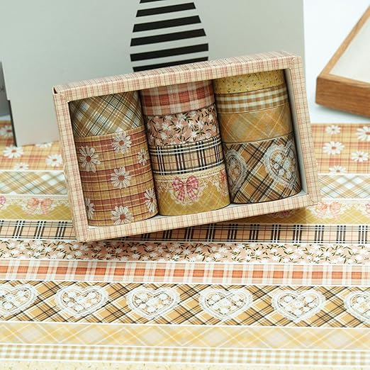 10 Rolls Vintage Floral Washi Tape Set Pastel Plaid Arts Adhesive Tapes Soft Colors Decorative Masking Tape Sets for Craft, Kids, Scrapbook, DIY, Gift Wrapping (Golden Daisy)