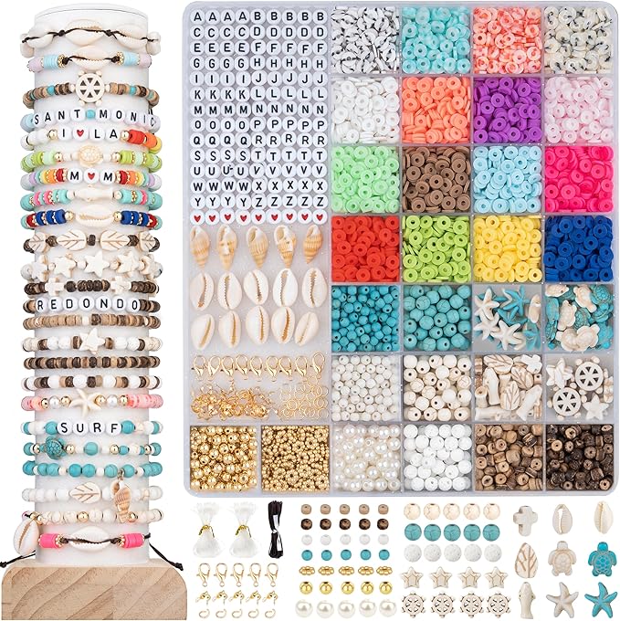 DoDoBeads Summer Bracelets Making Kit, Beach Bracelet Making Kit with Puka Shell Beads, Letter & Number Beads, Seashells, Spacers, Pearls, Jewelry Craft Set