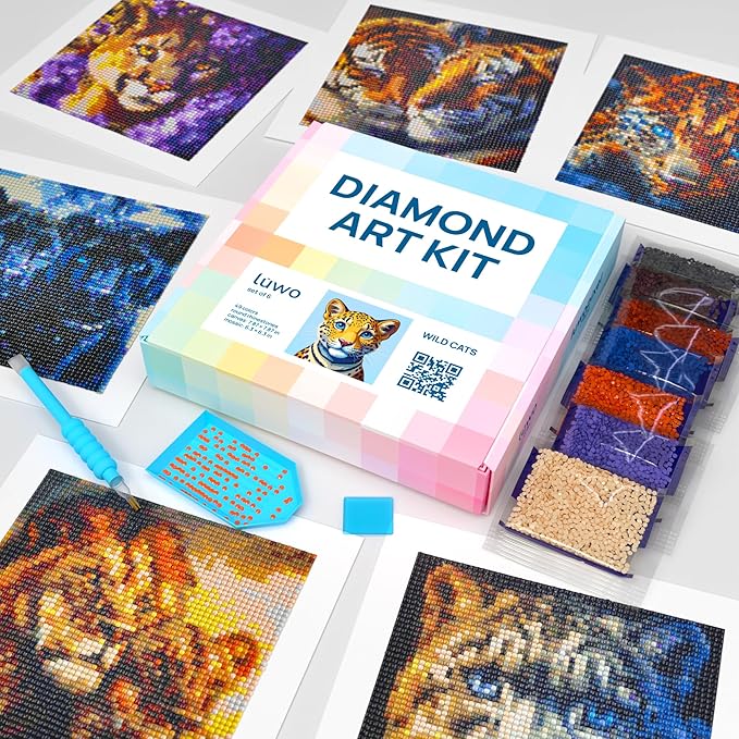 LuwoArte 6 Pack Diamond Painting Kits for Adults – Featuring Majestic Wild Cats Designs – Full Drill DIY Paint Gem Art – Brilliant 5D Diamond Painting Kit – Relaxing Craft for Home Wall Décor