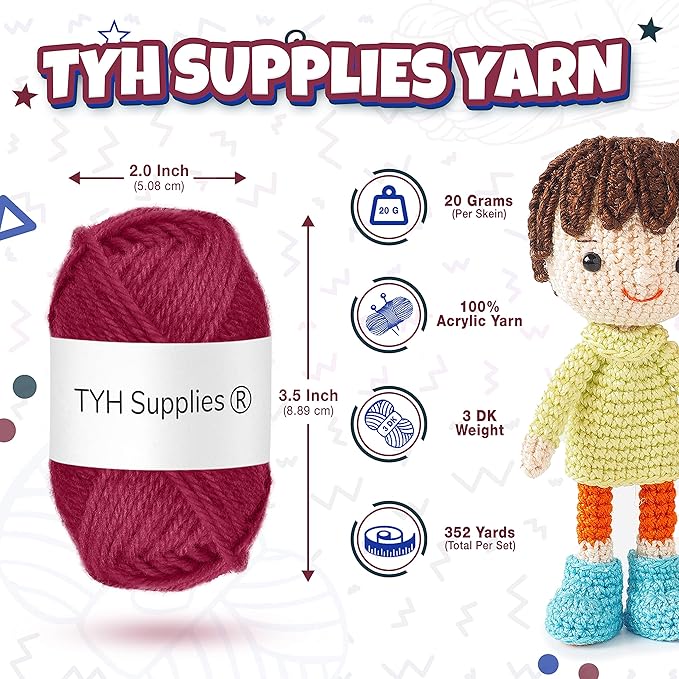 TYH Supplies Dark Colors Acrylic Yarn, 8 Mini DK Skeins for Crochet & Knitting, Soft Craft Yarn for Amigurumi, Beginner Projects, Accents, Small Multicolor Set, Deep Rich Shades