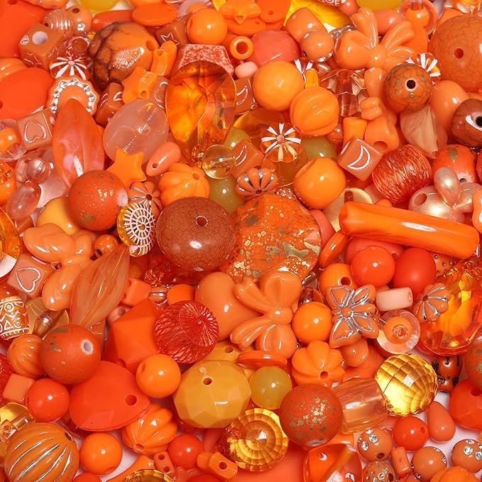 7.5 OZ Assorted Vintage Acrylic Beads for Jewelry Making, Song Xi Unique Flower Rose Czech Beads for Bracelet Earrings, Bohemia Style, Bulk, DIY Holiday Gift (240-260 PCS, Orange)