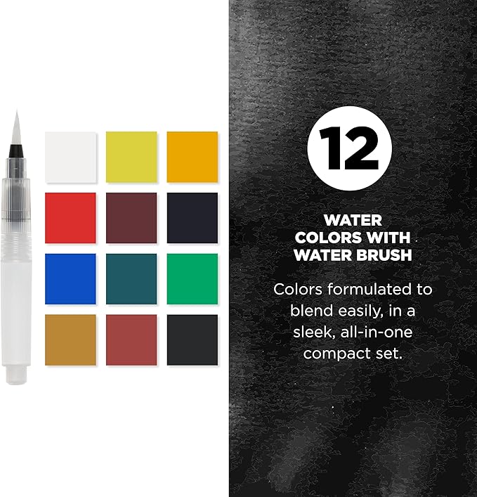 SAKURA XCNW-12H XNCW-12H, 12 Assorted Watercolors Field Sketch Set with Brush