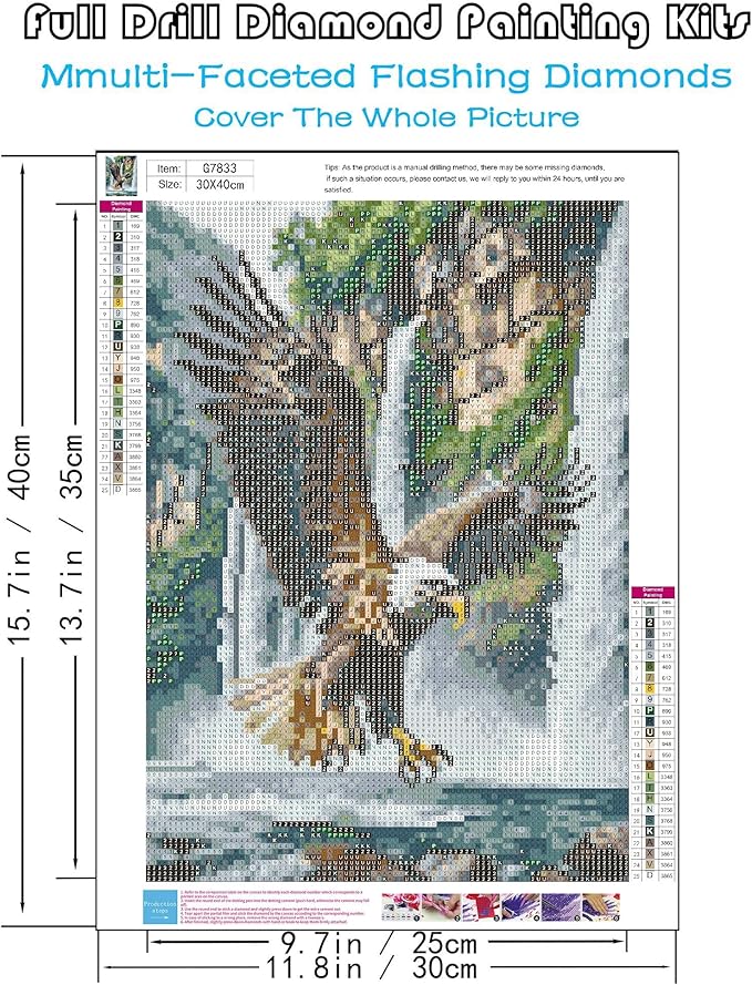 askkqtx Eagle Diamond Art Kits for Adults, Waterfall Diamond Painting Kits for Beginners, DIY 5D Full Drill Crystal Rhinestone Gem Art Craft Home Decor 12x16 Inch