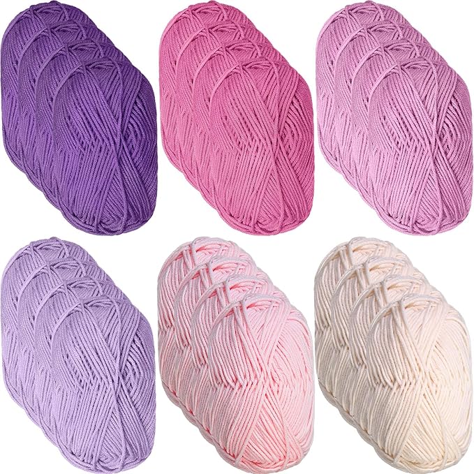 24 Skeins Soft Cotton Yarn Total 2880 Yards Assorted Colors Yarn for Crocheting and Knitting 4 Ply Acrylic Gauze for DIY Crafts Project, Each Skein 1.76 Oz/120 Yard(Purple Series)