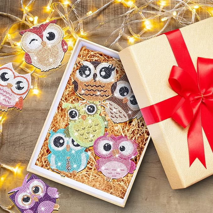 YLOLUL 10 Pcs Owl Shaped Diamond Painting Coasters Kits DIY Owl Diamond Painting Coasters with Holder Owl Diamond Painting Coasters for Beginners Adults and Kids Art Craft Supplies Gift (Owl)
