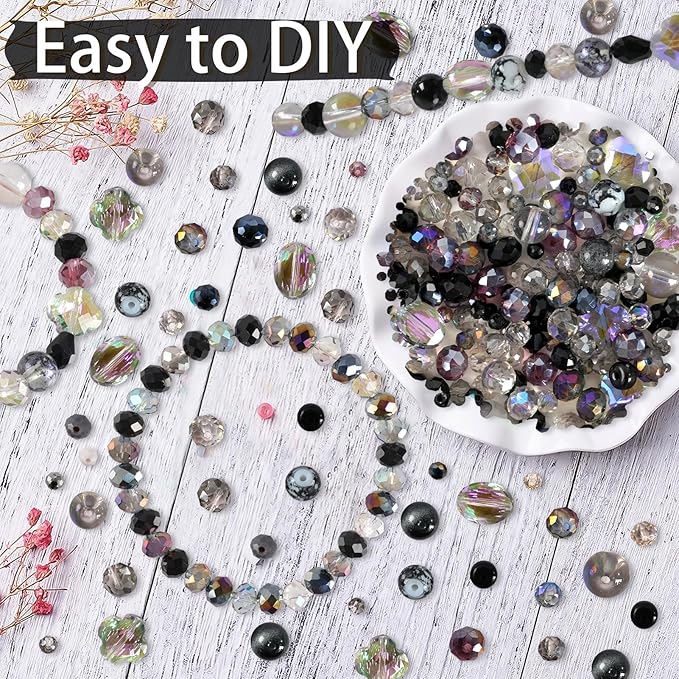 636pcs glass beads for jewelry making - black craft crystal beads with loose beads sparkly faceted beads hole drilled diy for bracelets craft earrings bracelet necklace jewelry making