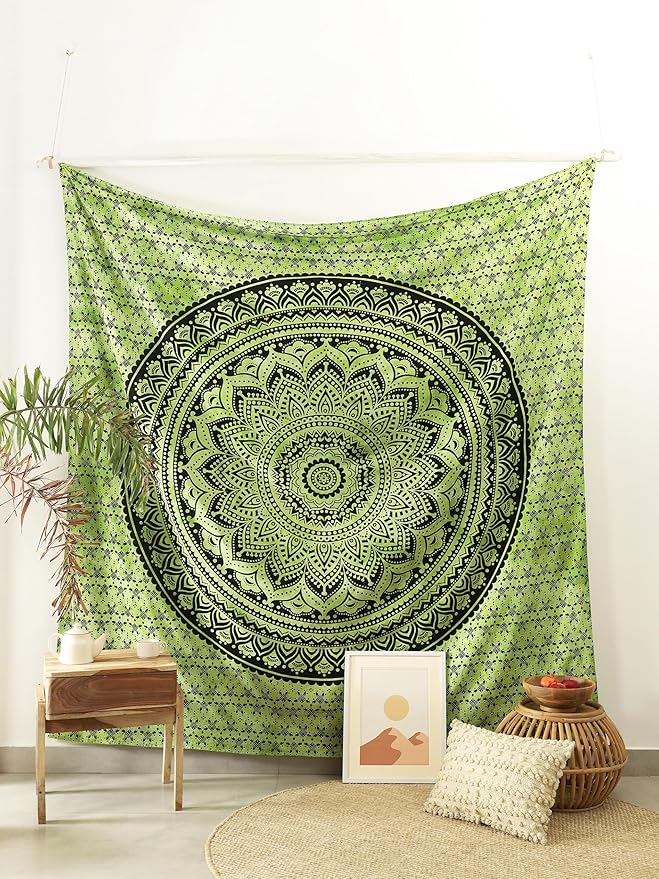 popular handicrafts queen mandala hippie tie dye psychedelic ombre tapestry wall hanging - indian maditation gypsy bohemian hippy dorm room decor green 81x88 inch