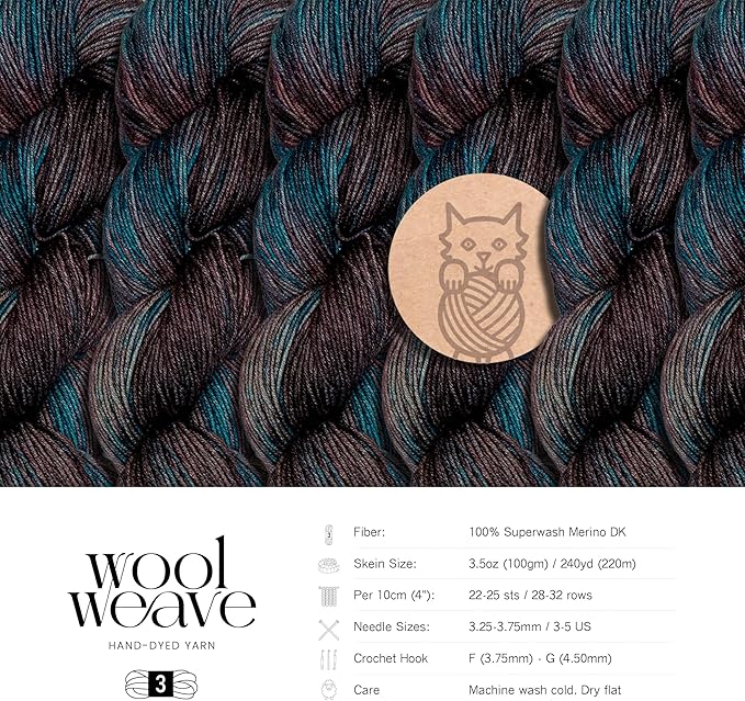 Superwash Merino Wool Yarn for Knitting & Crocheting - Hand Dyed, 100gr, 240 Yards, Dk Weight - Luxurious Blue & Purple Variegated Yarn