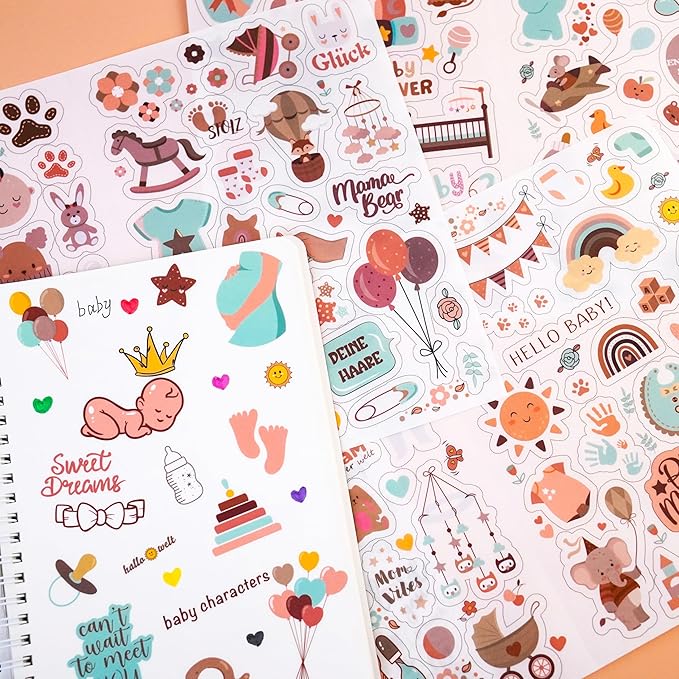 4 Sheets Baby Scrapbook Stickers - Clear Matte 204 Cute Newborn Baby Shower Stickers for Planner, Pregnancy Journals, Albums, Baby's First Year Scrapbook Supplies Decorations